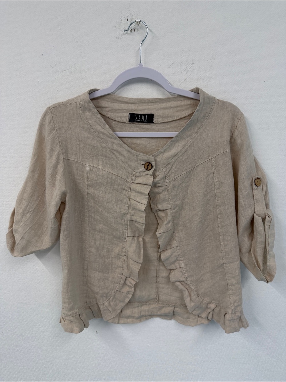 Saga Linen Ruffle Trim Blazer